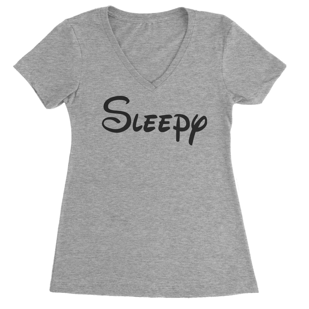 Sleepy - 7 Dwarfs Costume Ladies V-Neck T-shirt Heather Grey