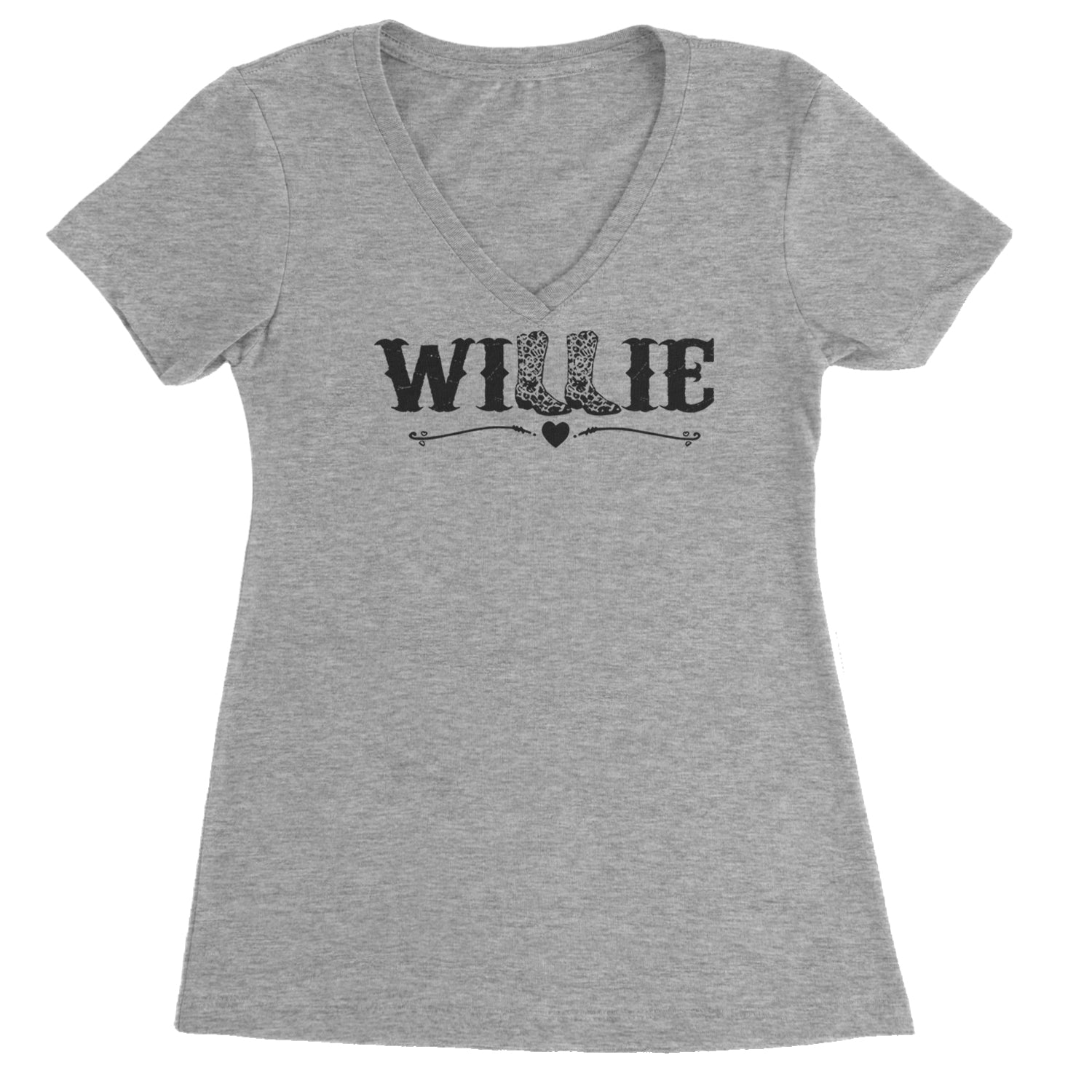 Willie Cowboy Boots Hippy Country Music Ladies V-Neck T-shirt Heather Grey