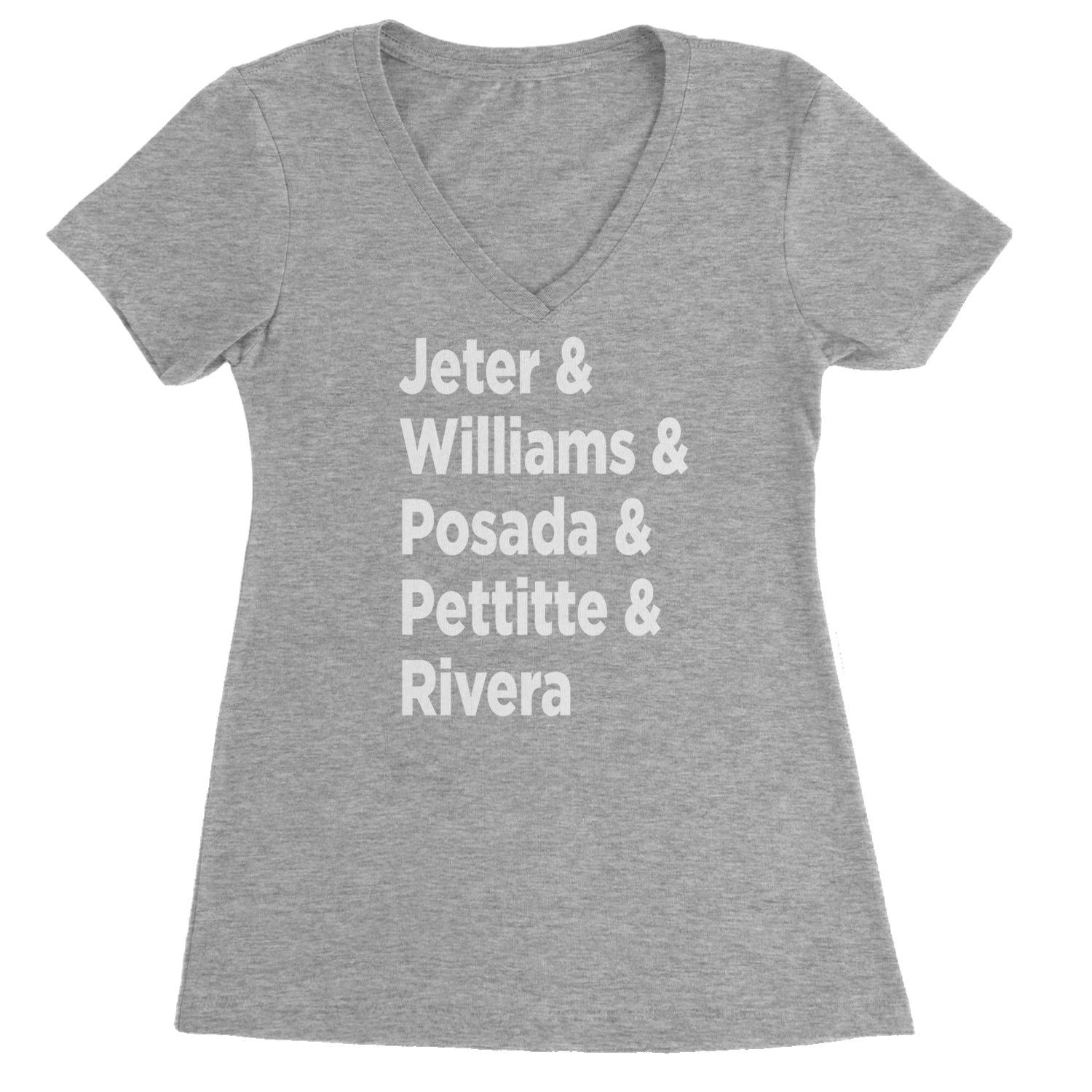 Jeter & Williams & Posada & Pettitte & Rivera Ladies V-Neck T-shirt Heather Grey