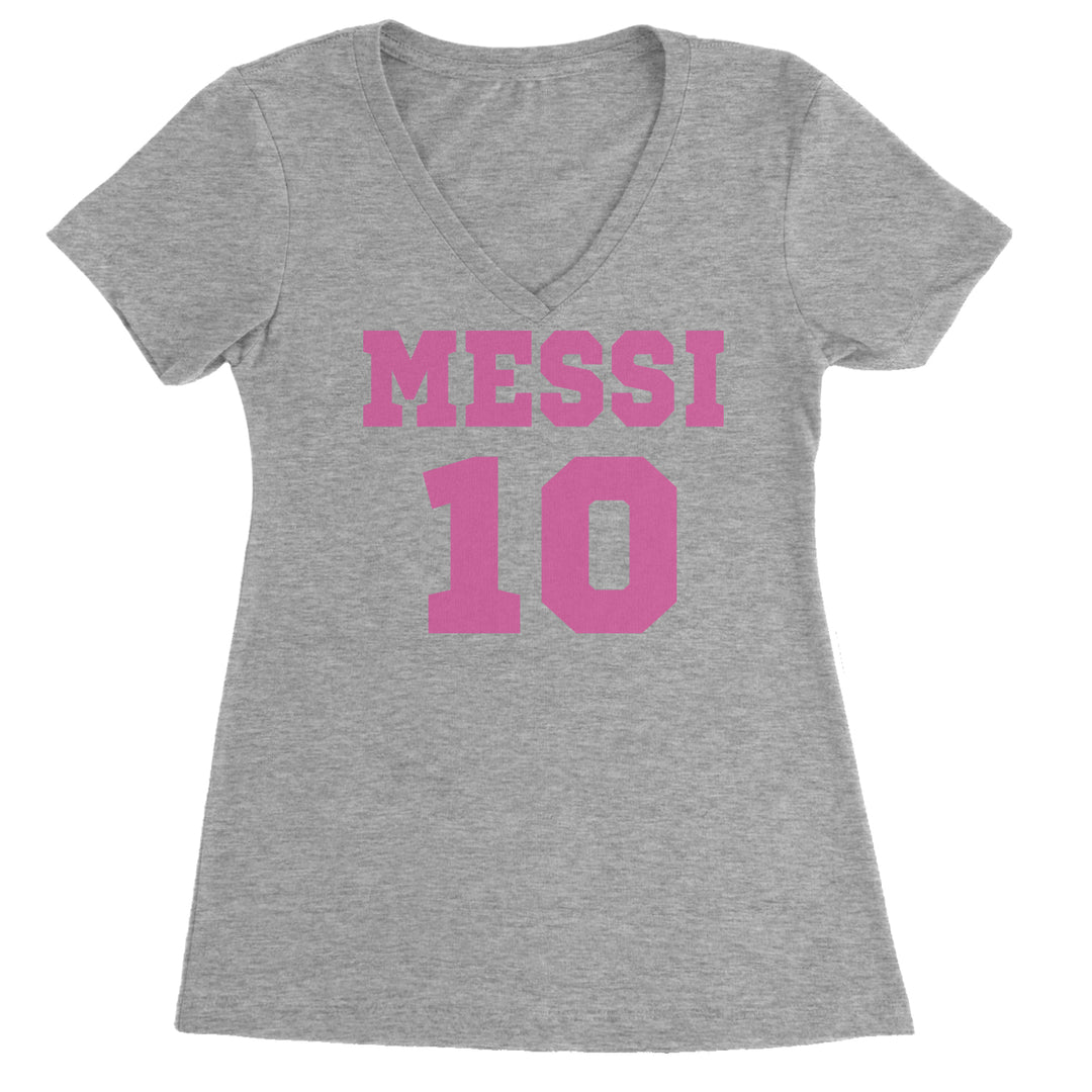 Messi World Soccer Futbol Messiami Ladies V-Neck T-shirt Heather Grey