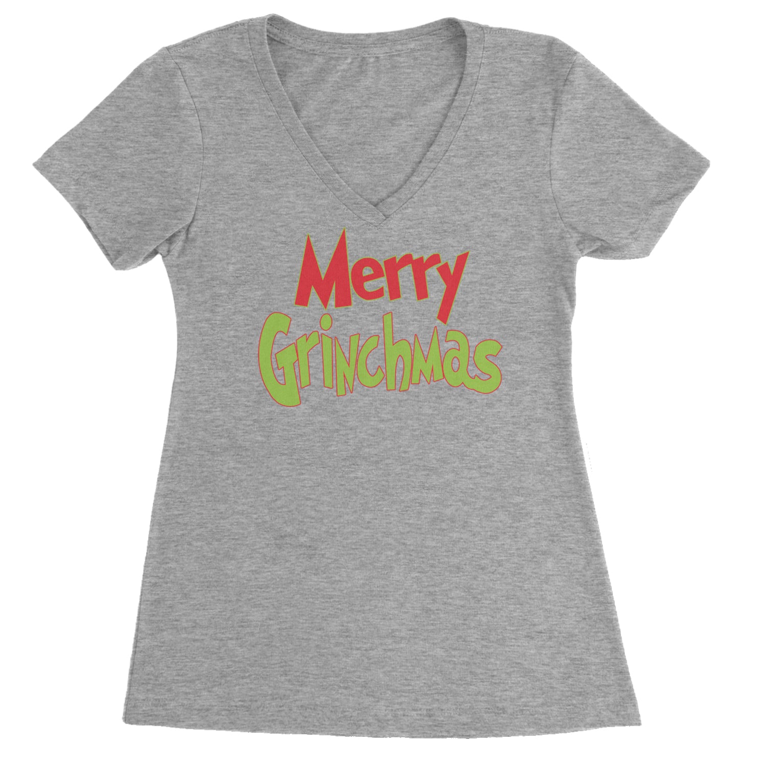 Merry Grinchmas Jolly Merry Christmas Ladies V-Neck T-shirt Heather Grey