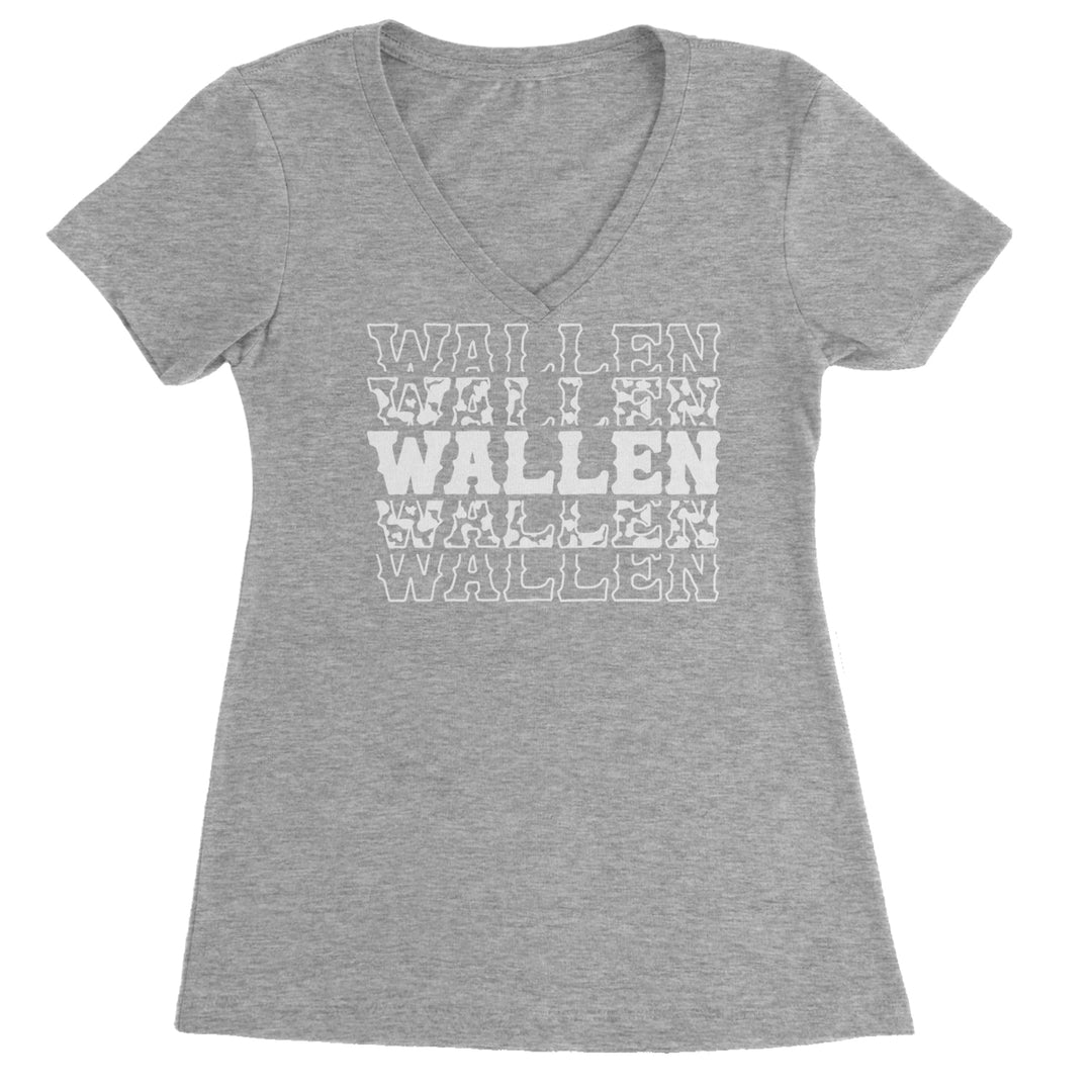 Wallen Country Music Western Ladies V-Neck T-shirt Heather Grey