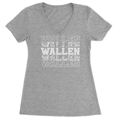 Wallen Country Music Western Ladies V-Neck T-shirt Heather Grey