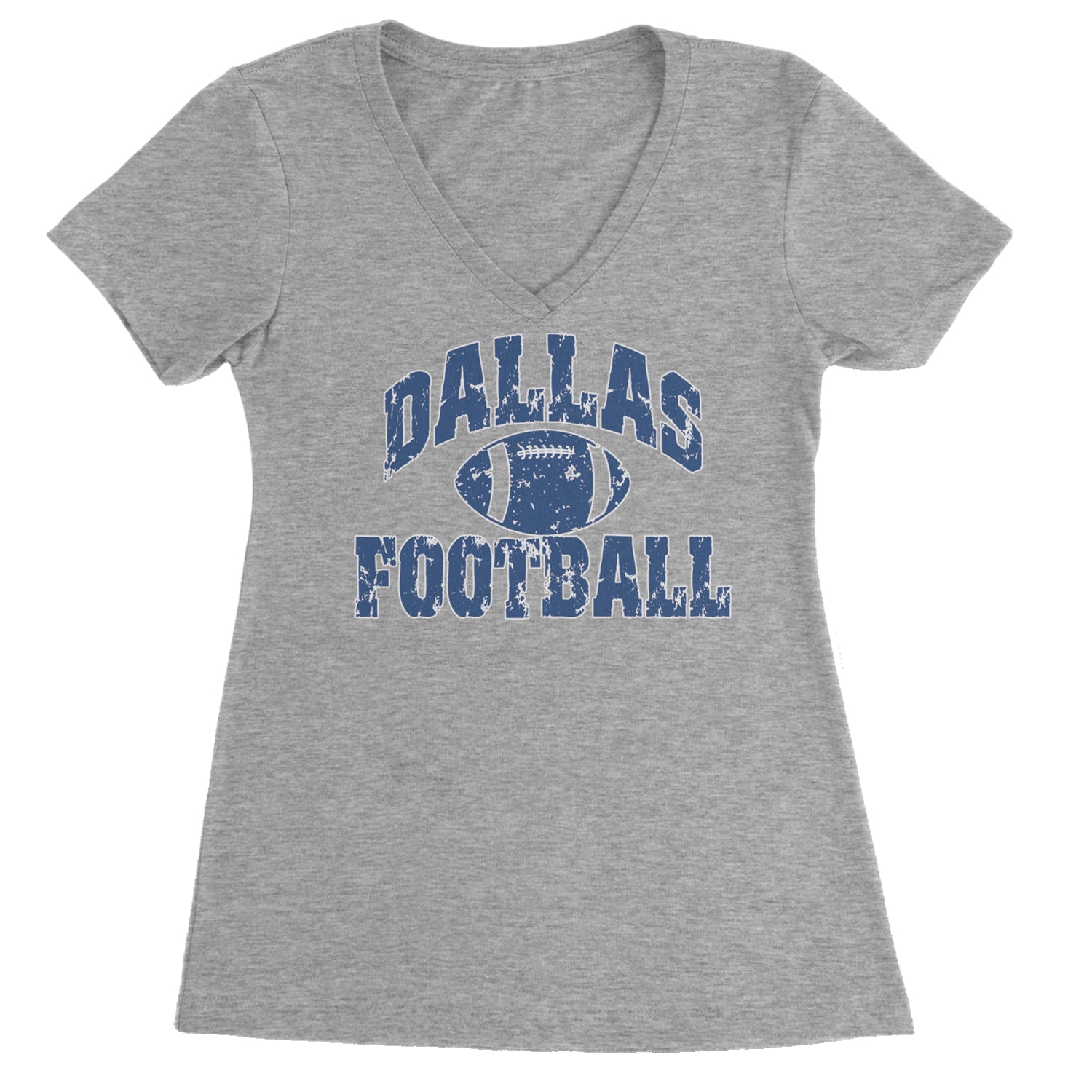 Dallas Distressed Football Ladies V-Neck T-shirt Heather Grey