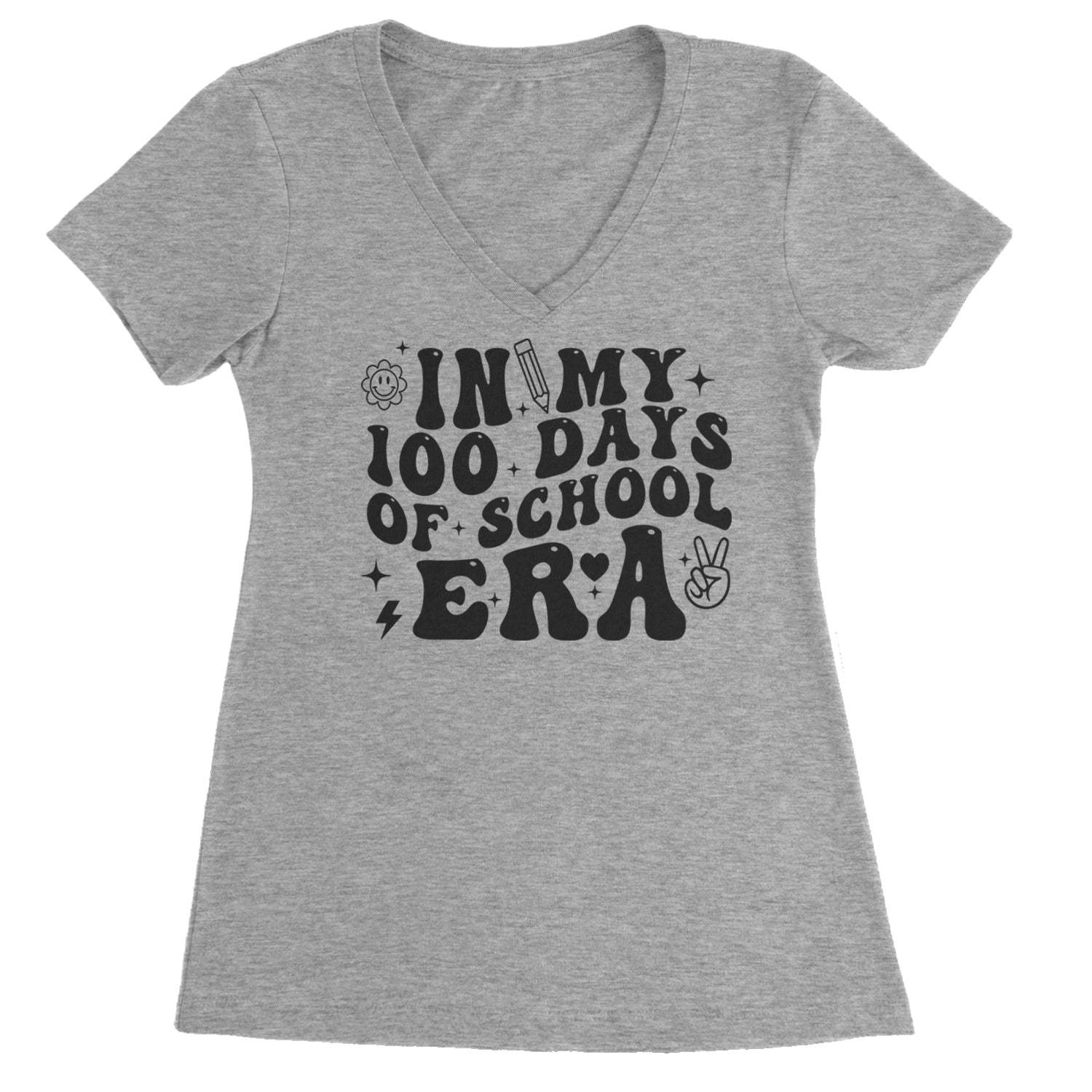 In My 100 Days Of School Era Ladies V-Neck T-shirt Heather Grey