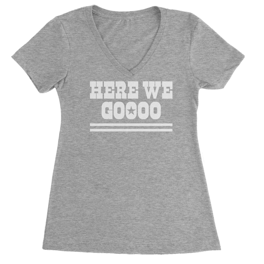 Here We Go Dem Boys Dallas Football Ladies V-Neck T-shirt Heather Grey