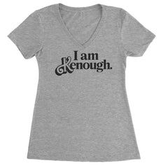 I Am Kenough Barbenheimer Ladies V-Neck T-shirt Heather Grey