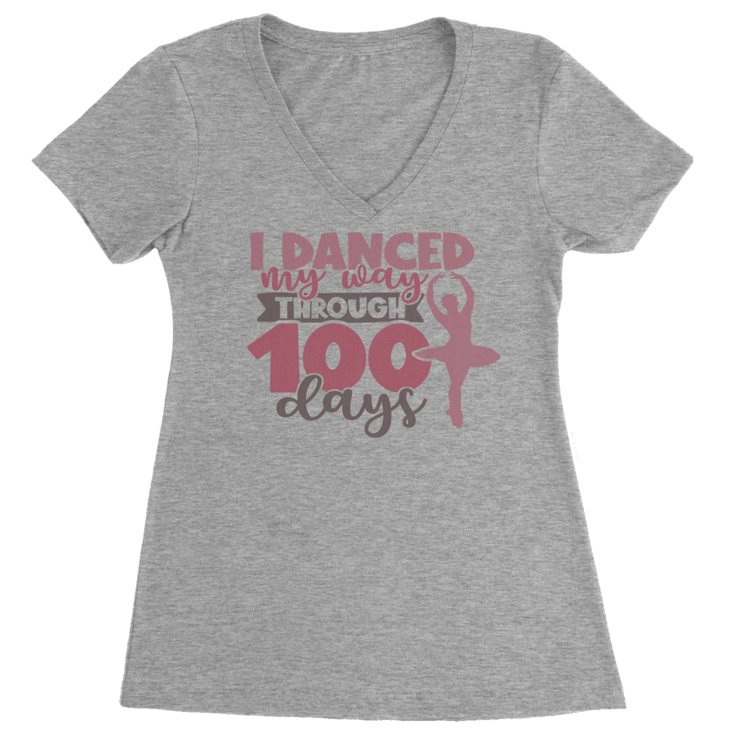 I Danced My Way Through 100 Days Of School Ladies V-Neck T-shirt Heather Grey