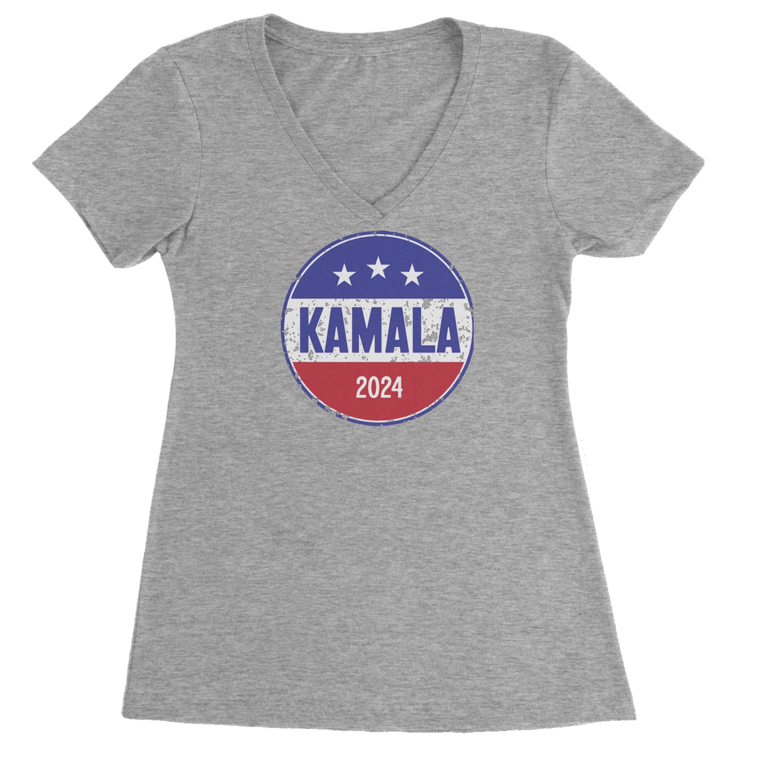 Kamala Badge 2024 - Kamala Harris For President 2024 Ladies V-Neck T-shirt Heather Grey