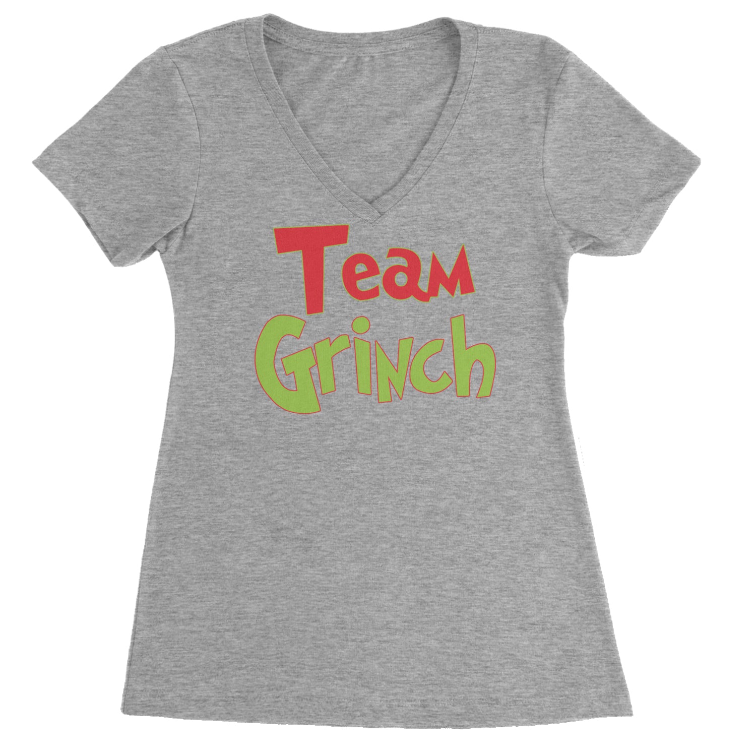 Team Gr-nch Jolly Grinchmas Merry Christmas Ladies V-Neck T-shirt Heather Grey