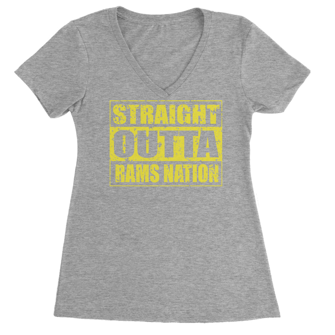 Straight Outta Rams Nation   Ladies V-Neck T-shirt Heather Grey