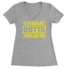 Straight Outta Rams Nation   Ladies V-Neck T-shirt Heather Grey