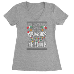 In A World Full Of Grinches, Be A Griswold Ladies V-Neck T-shirt Heather Grey