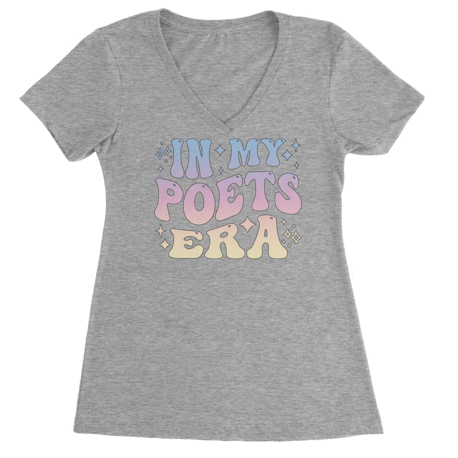 In My Poet Era Tie Dye TTPD Music Ladies V-Neck T-shirt Heather Grey