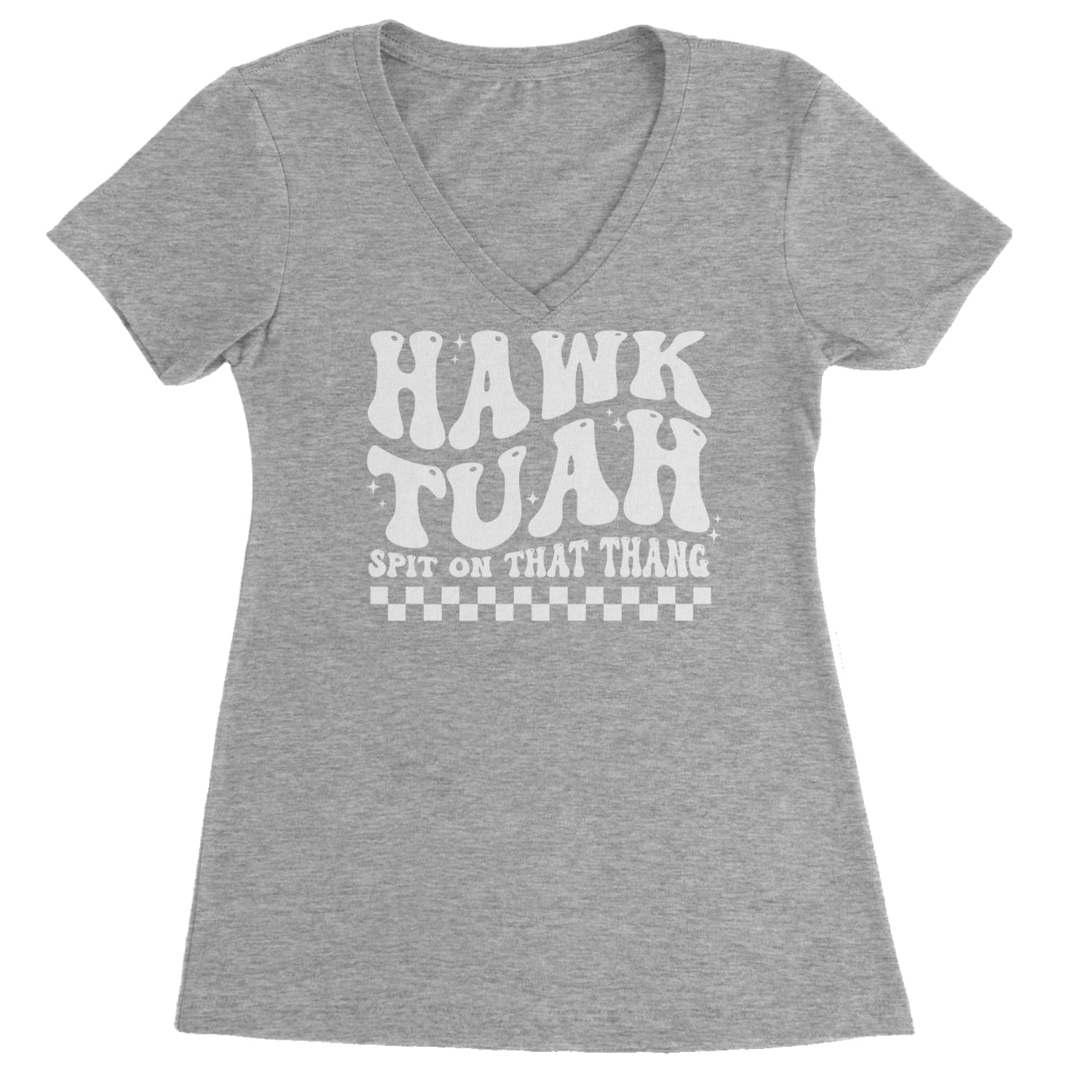Hawk Tuah Spit On That Thang Ladies V-Neck T-shirt Heather Grey
