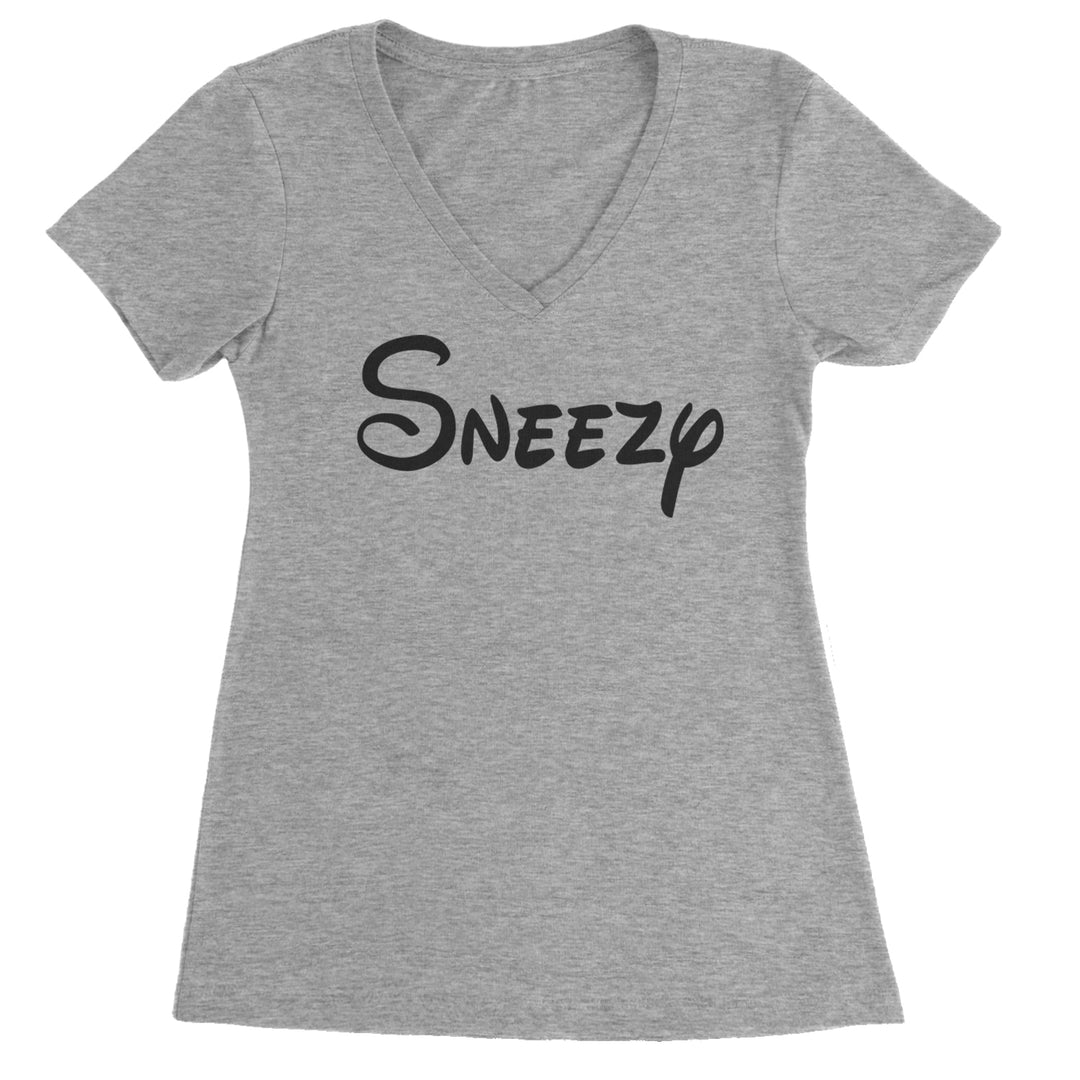 Sneezy - 7 Dwarfs Costume Ladies V-Neck T-shirt Heather Grey