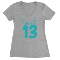 13 Swift 13 Lucky Number Era TTPD Ladies V-Neck T-shirt Heather Grey
