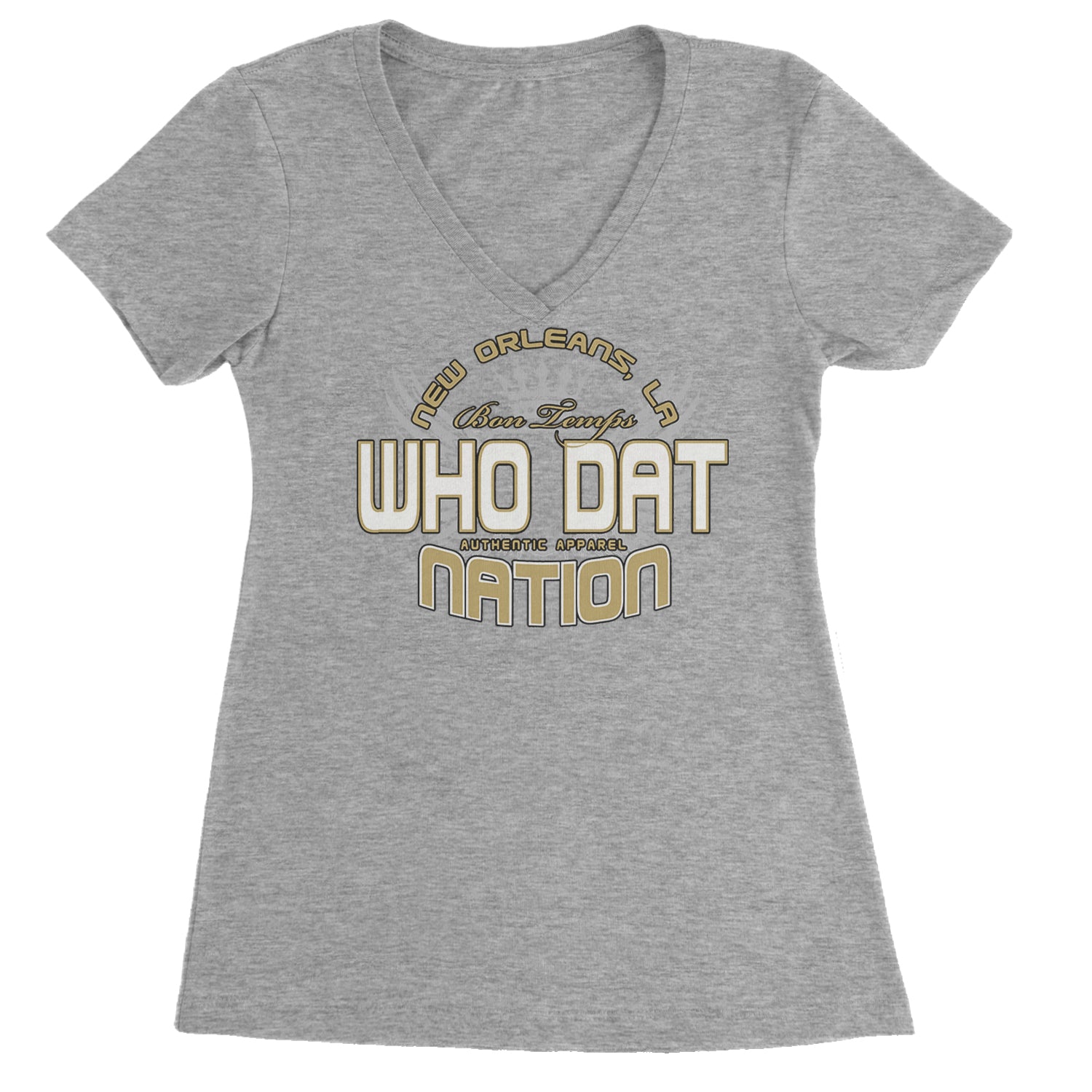 Who Dat Nation New Orleans (Color) Ladies V-Neck T-shirt Heather Grey