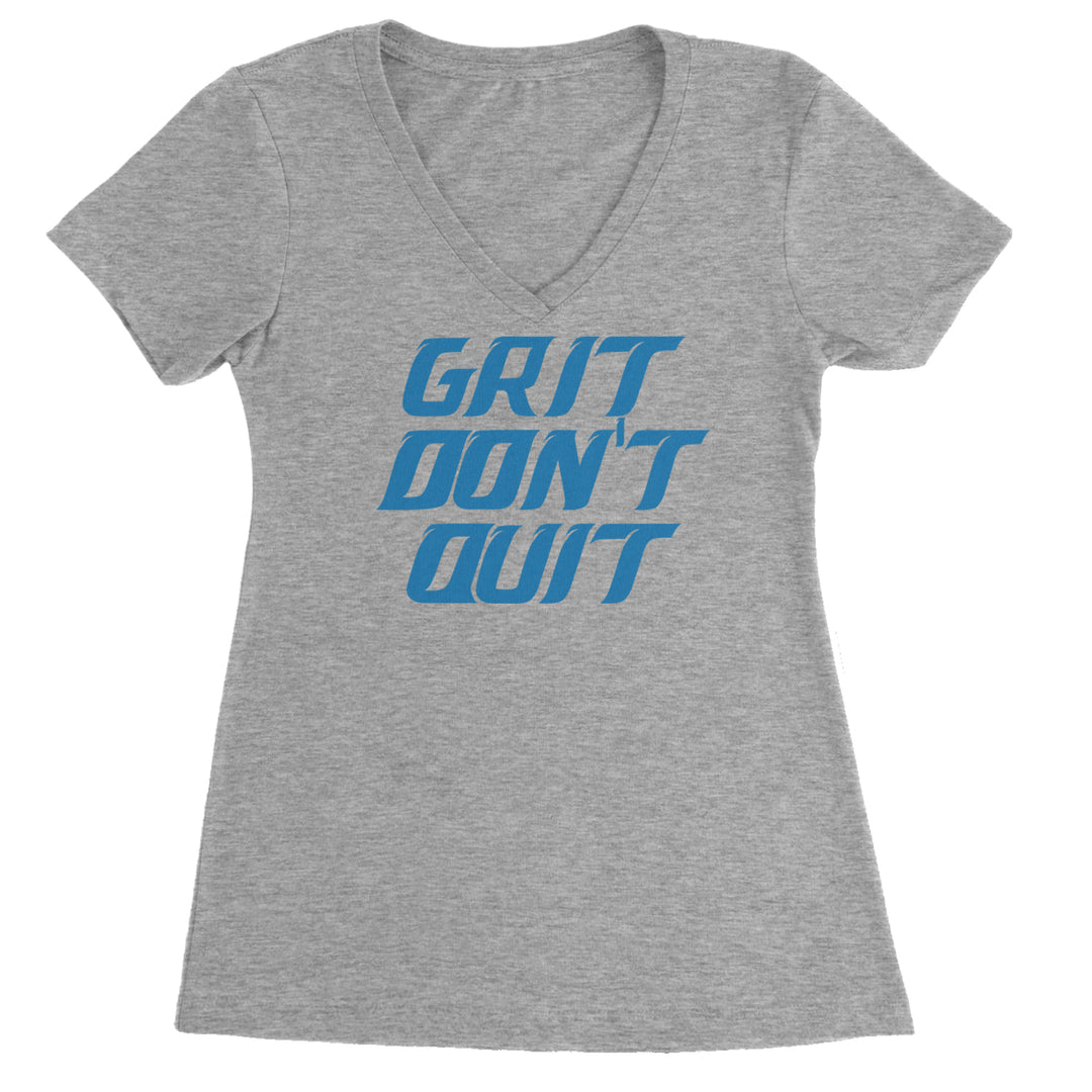 Grit Don't Quit Detroit Grit Ladies V-Neck T-shirt Heather Grey