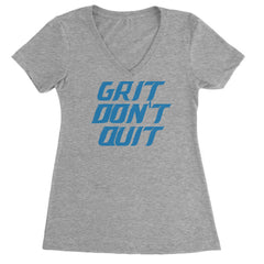 Grit Don't Quit Detroit Grit Ladies V-Neck T-shirt Heather Grey