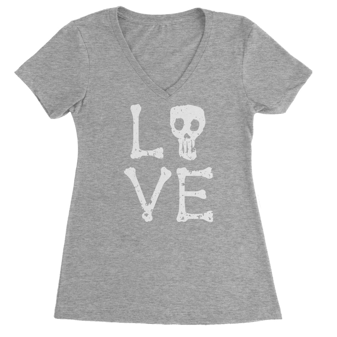 Love Skeleton Bones Ladies V-Neck T-shirt Heather Grey