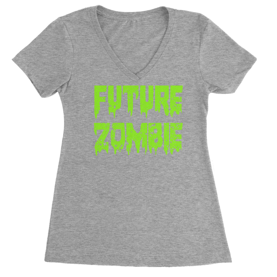 Future Zombie Horror Ladies V-Neck T-shirt Heather Grey