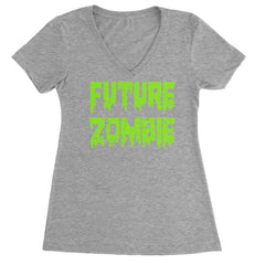 Future Zombie Horror Ladies V-Neck T-shirt Heather Grey