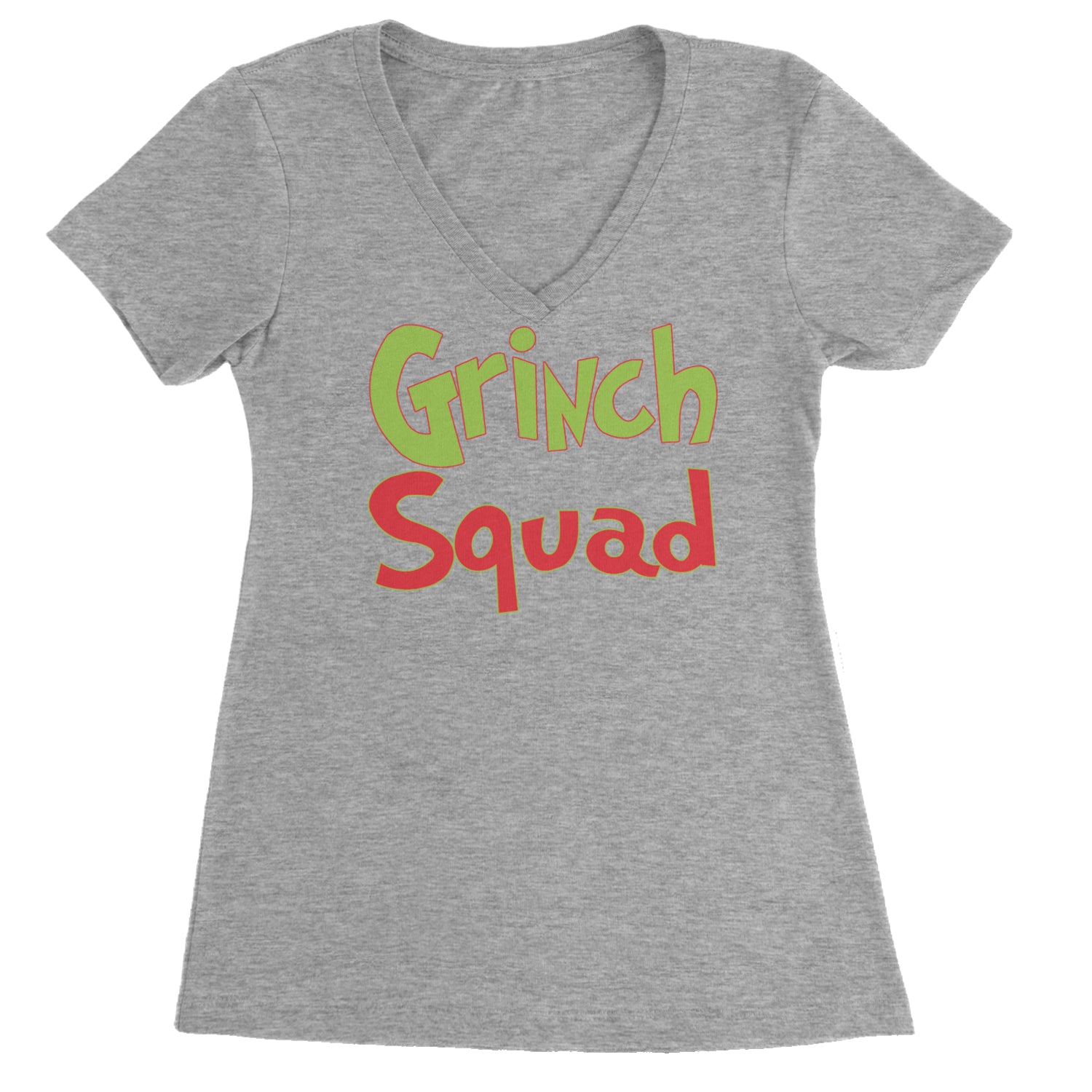 Gr-nch Squad Jolly Grinchmas Merry Christmas Ladies V-Neck T-shirt Heather Grey