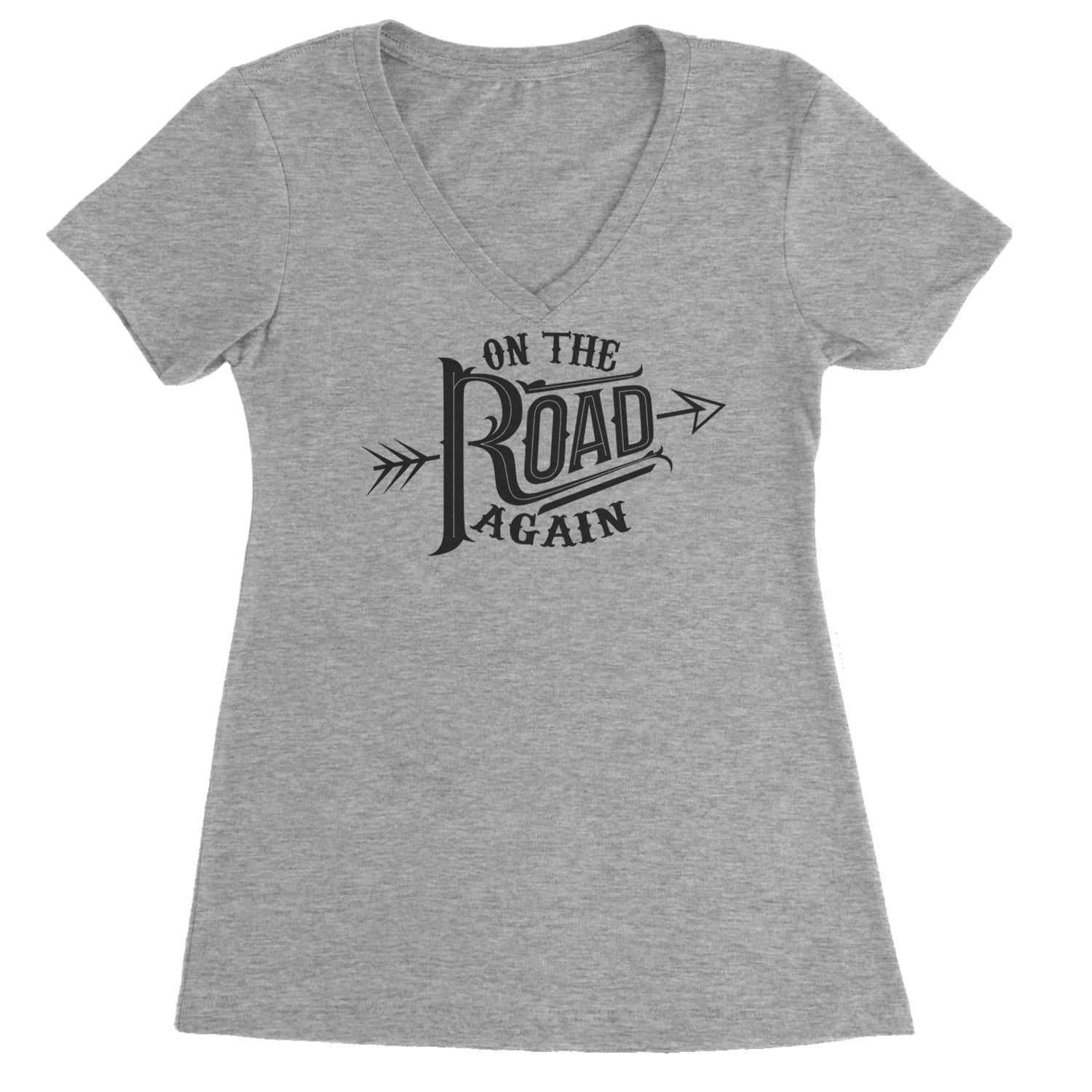 On The Road Again Hippy Country Music Ladies V-Neck T-shirt Heather Grey