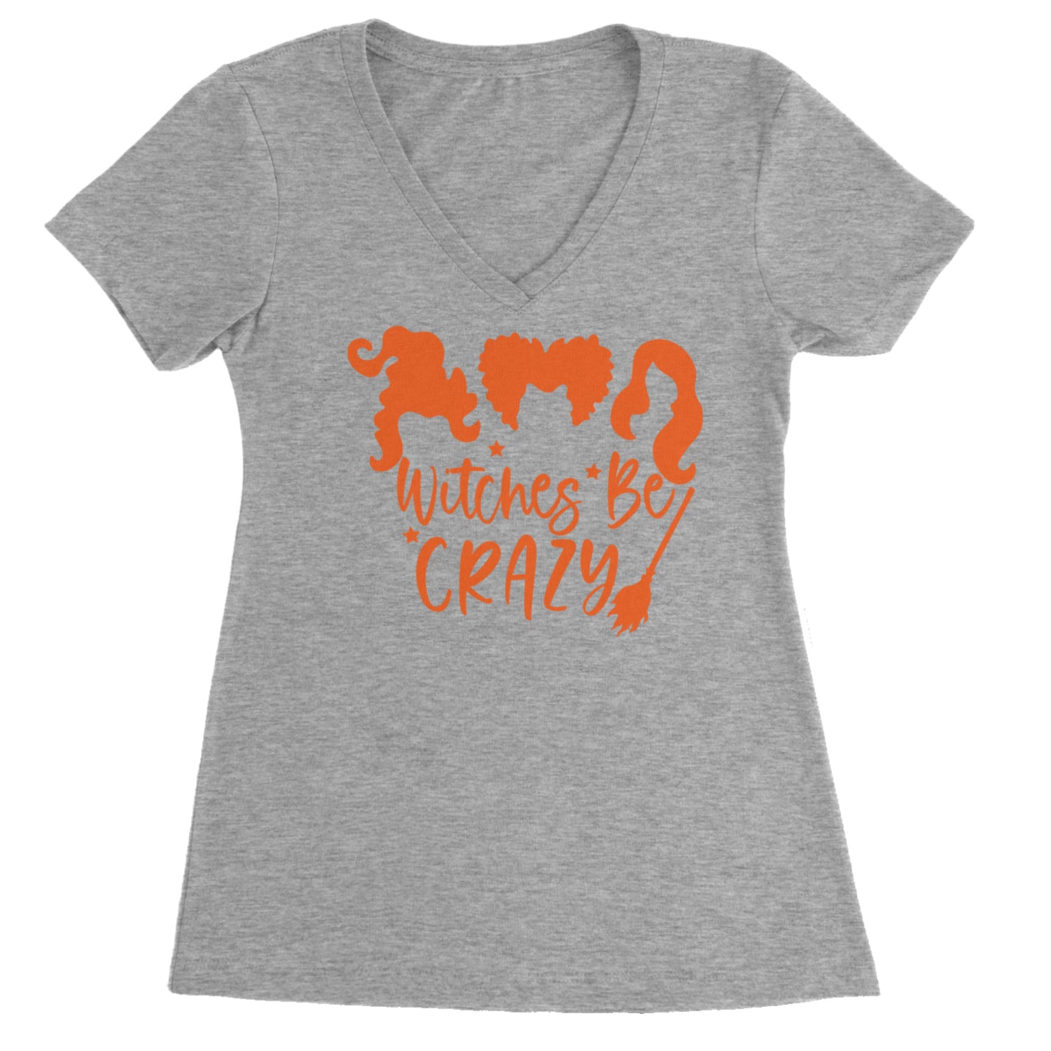 Witches Be Crazy Hocus Pocus Ladies V-Neck T-shirt Heather Grey