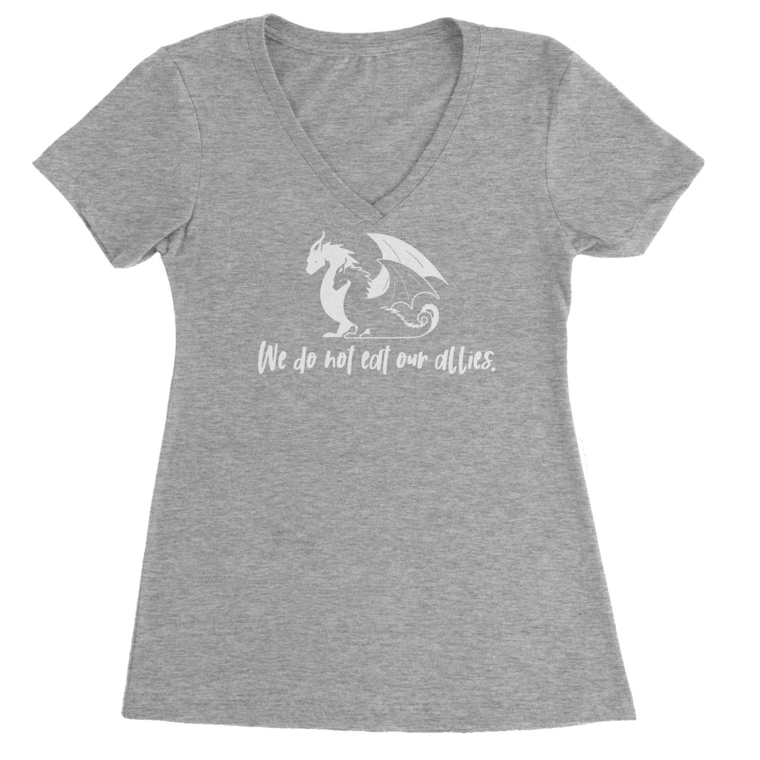 We Do Not Eat Our Allies Fourth Wing Basgiath Ladies V-Neck T-shirt Heather Grey