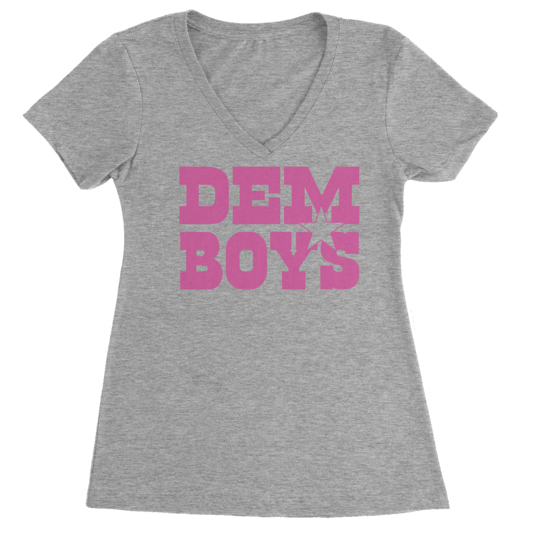 Dem Boys Hot Pink Dallas  Ladies V-Neck T-shirt Heather Grey
