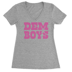 Dem Boys Hot Pink Dallas  Ladies V-Neck T-shirt Heather Grey