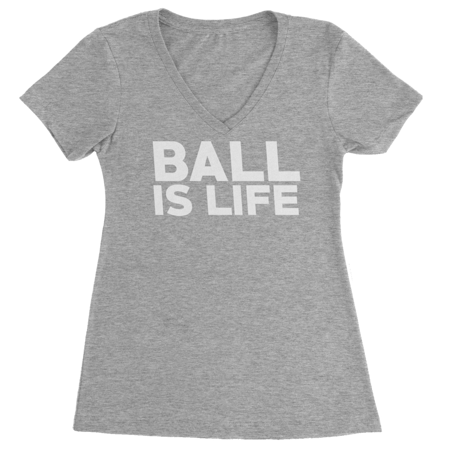 Ball Is Life Sports Enthusiasts Ladies V-Neck T-shirt Heather Grey