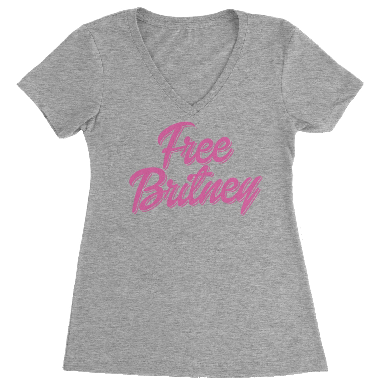 Pink Free Britney Ladies V-Neck T-shirt Heather Grey