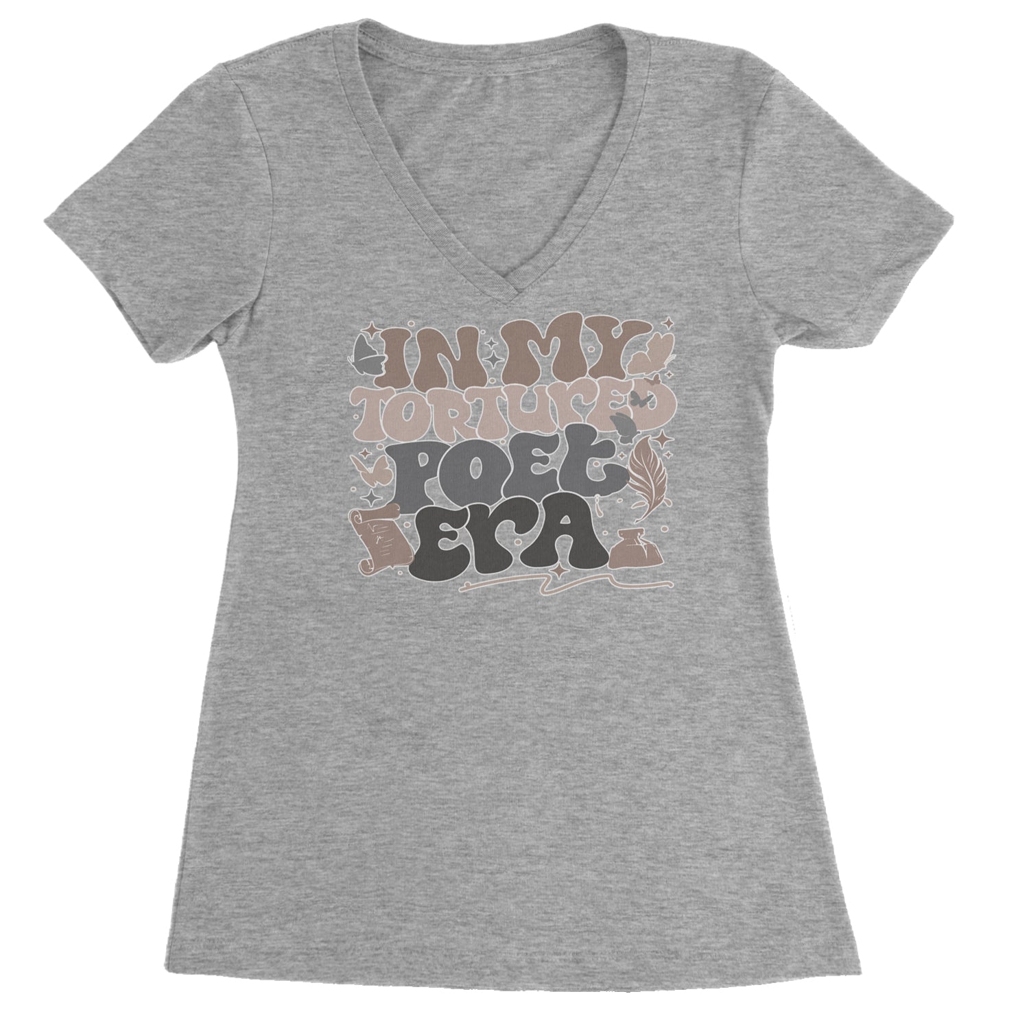 In My Tortured Poet Era TTPD Music Ladies V-Neck T-shirt Heather Grey