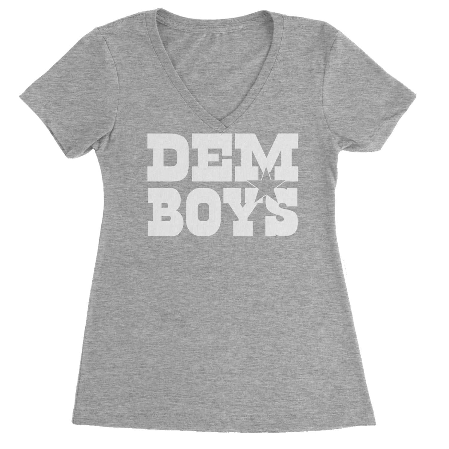 Dem Boys Dallas Football Ladies V-Neck T-shirt Heather Grey