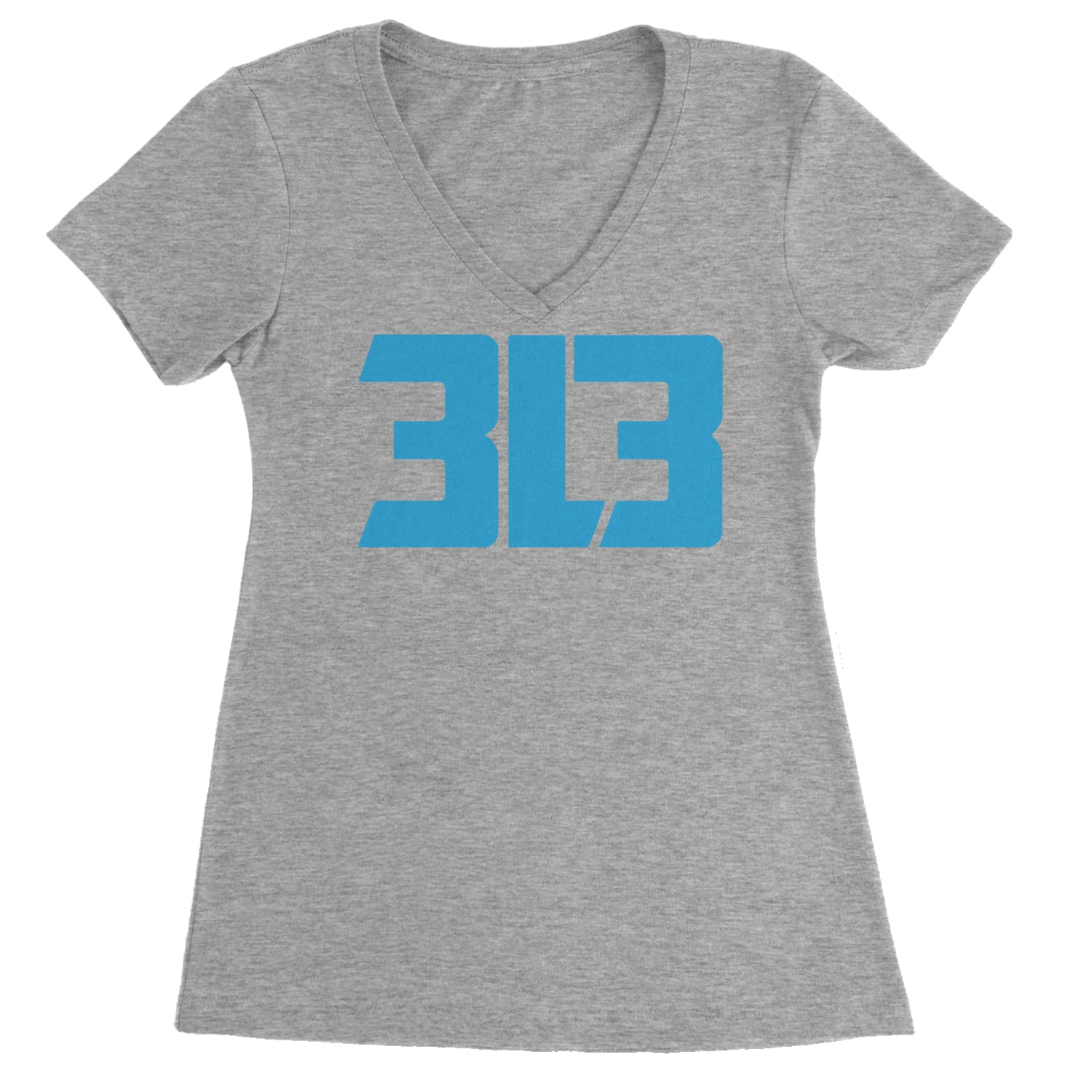 3L3 From The 313 Detroit Football Ladies V-Neck T-shirt Heather Grey