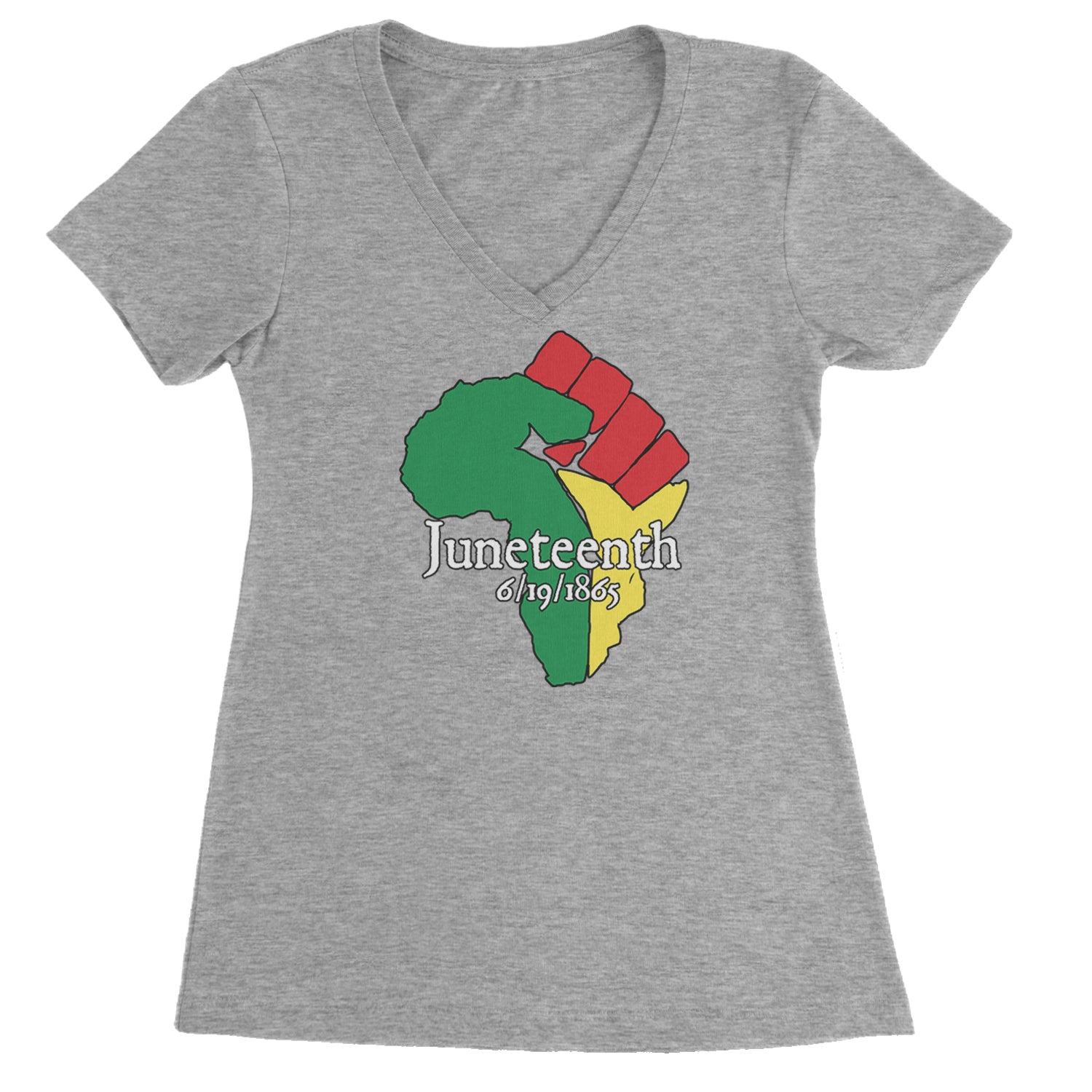 Juneteenth Raised Fist Africa Celebrate Emancipation Day Ladies V-Neck T-shirt Heather Grey