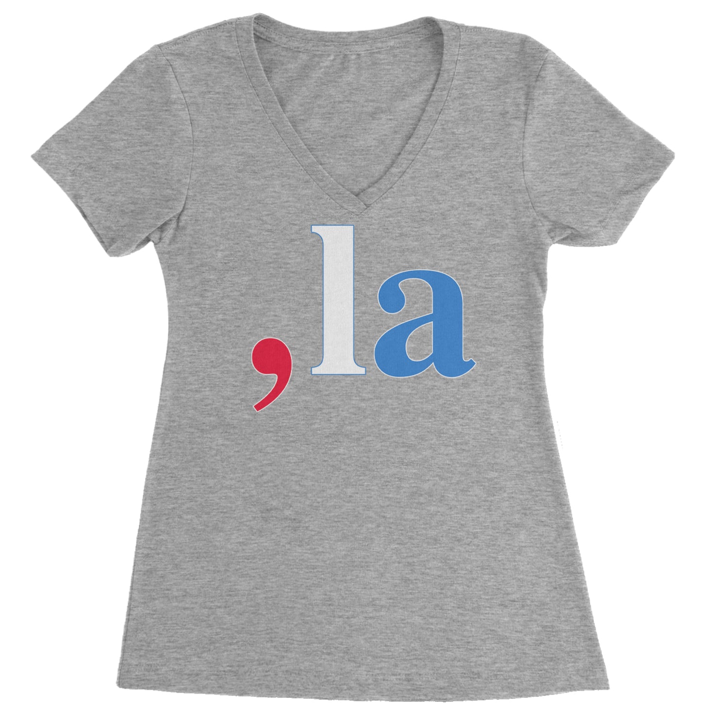 Comma-La - Support Kamala Harris For President 2024 Ladies V-Neck T-shirt Heather Grey