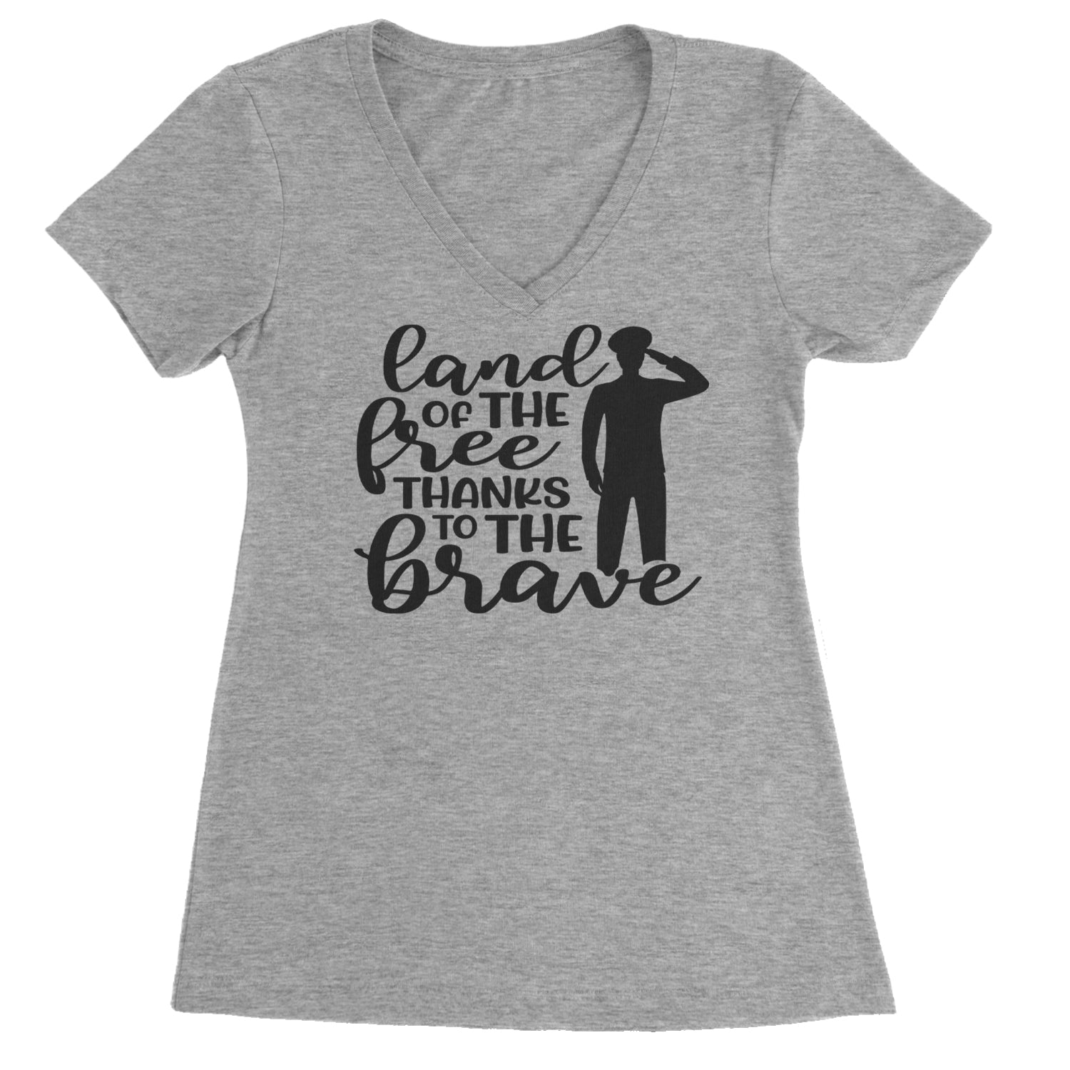 Land Of The Free Thanks To The Brave Veterans Ladies V-Neck T-shirt Heather Grey