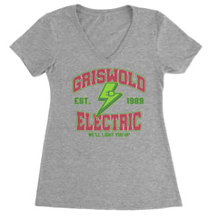 Griswold Electric We'll Light You Up Ladies V-Neck T-shirt Heather Grey