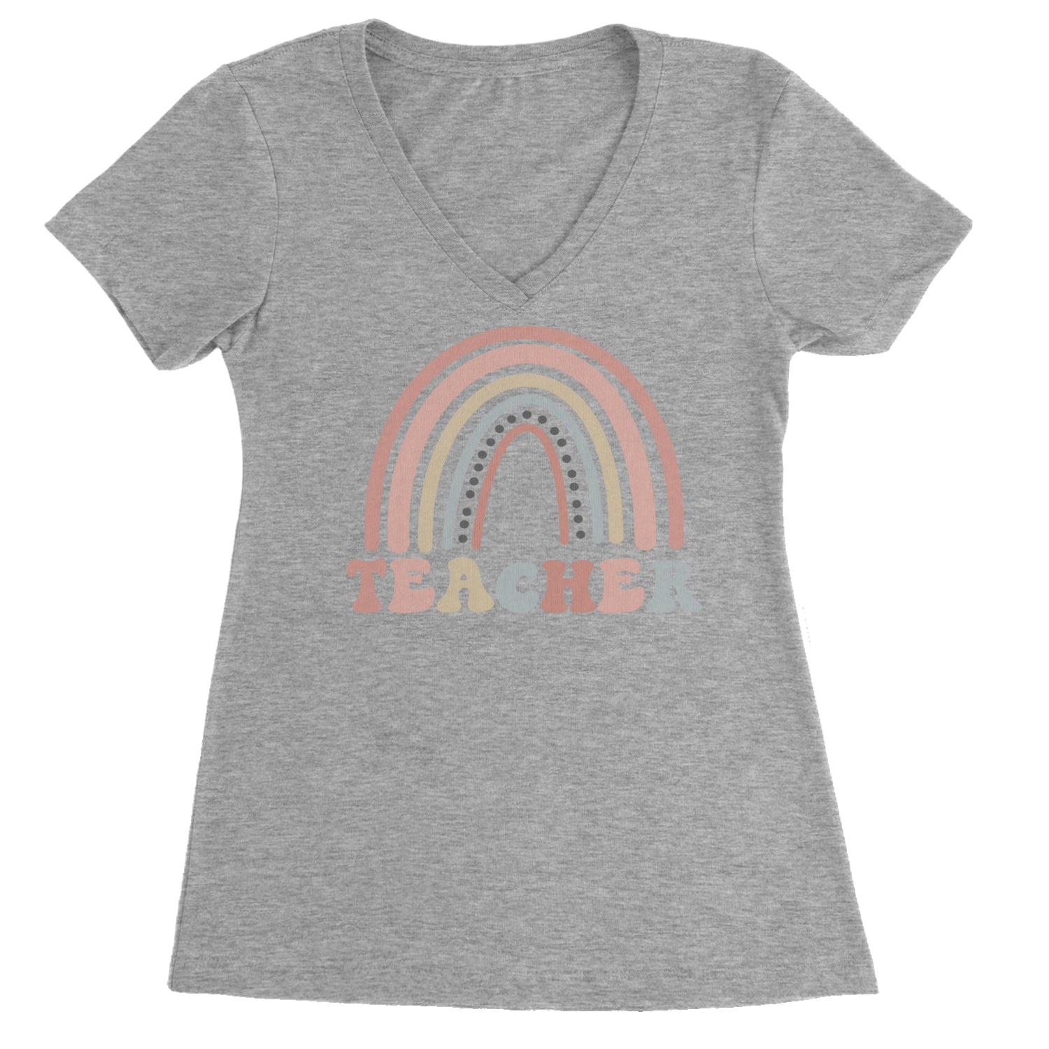 Teacher Pastel Rainbow Ladies V-Neck T-shirt Heather Grey