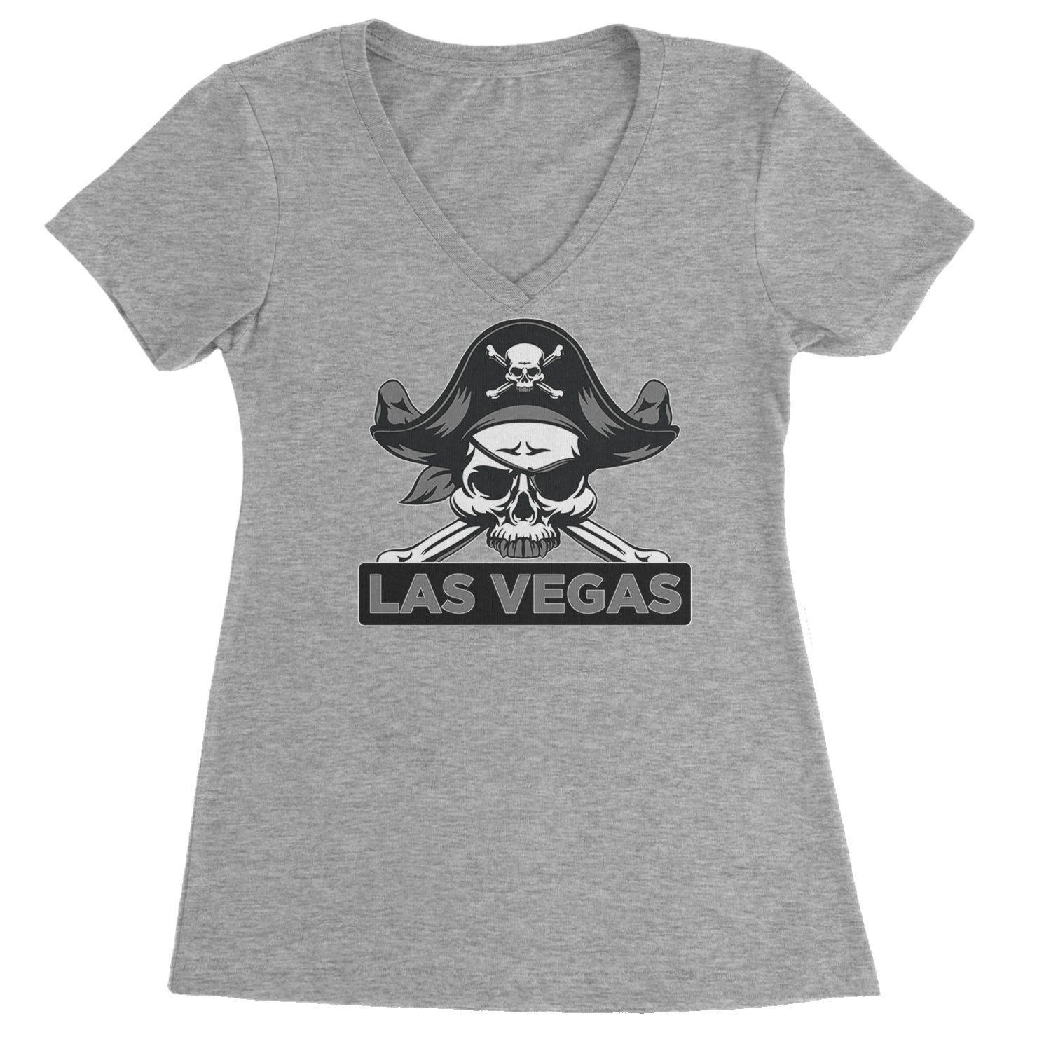 Raider Skull Straight Outta Las Vegas Ladies V-Neck T-shirt Heather Grey