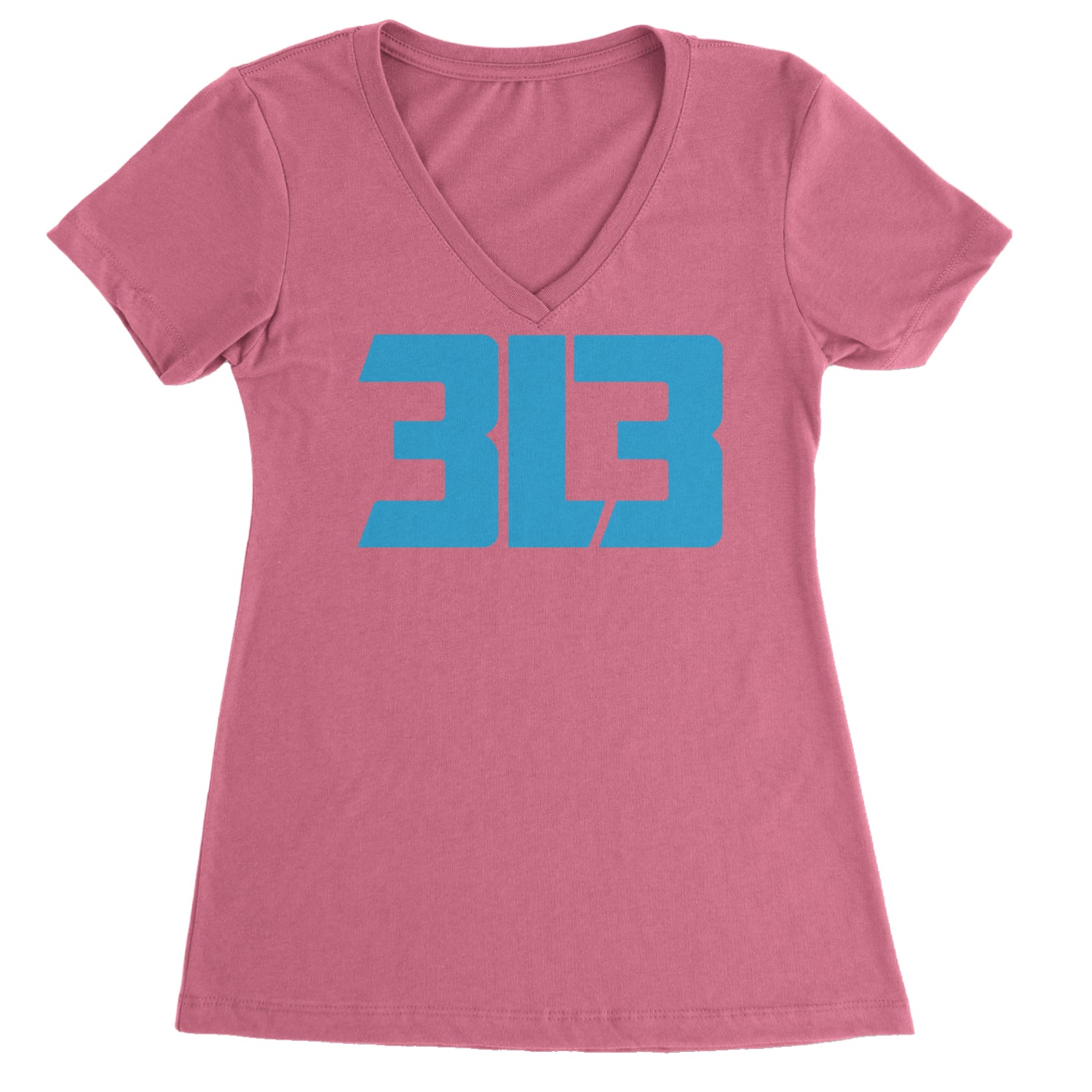 3L3 From The 313 Detroit Football Ladies V-Neck T-shirt Hot Pink