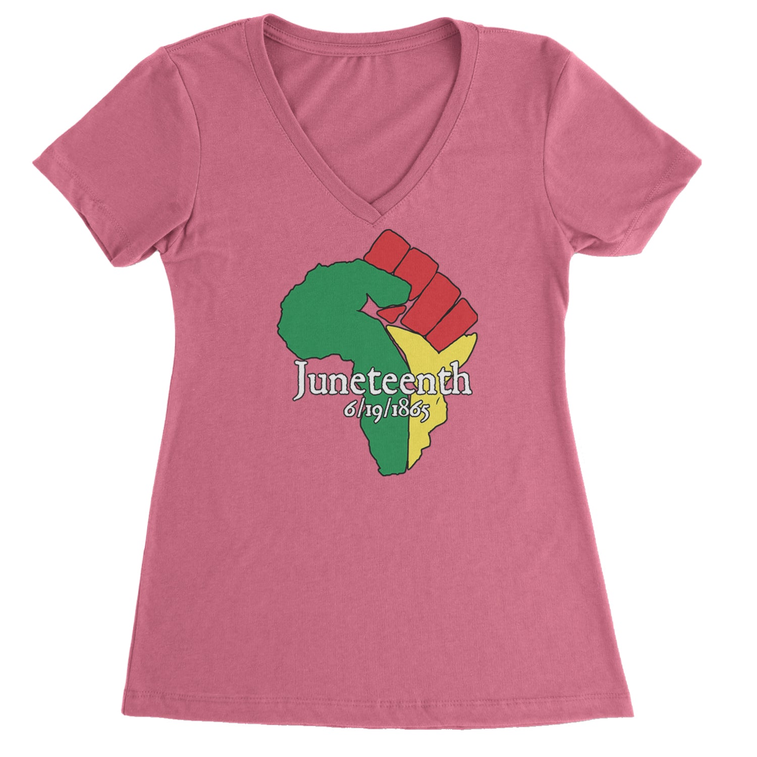 Juneteenth Raised Fist Africa Celebrate Emancipation Day Ladies V-Neck T-shirt Hot Pink