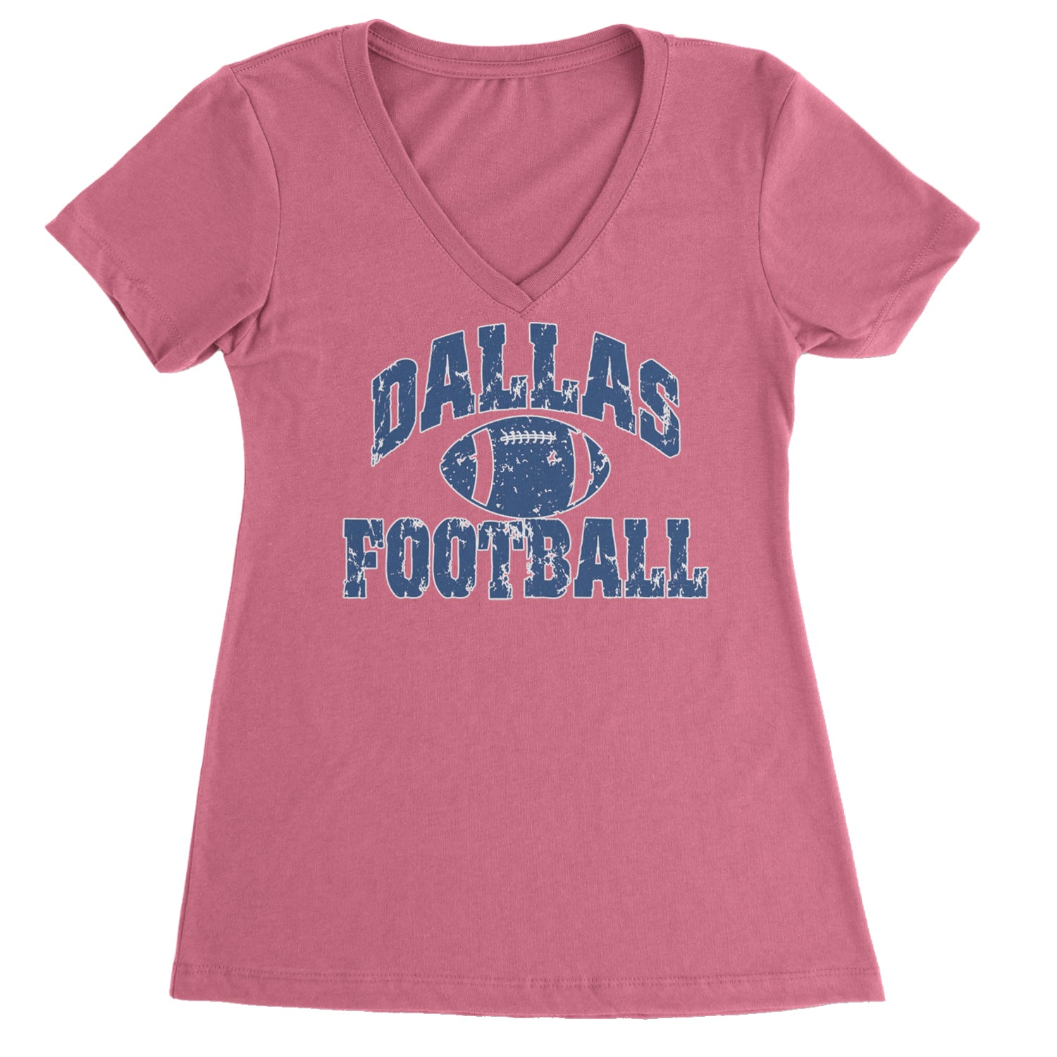 Dallas Distressed Football Ladies V-Neck T-shirt Hot Pink