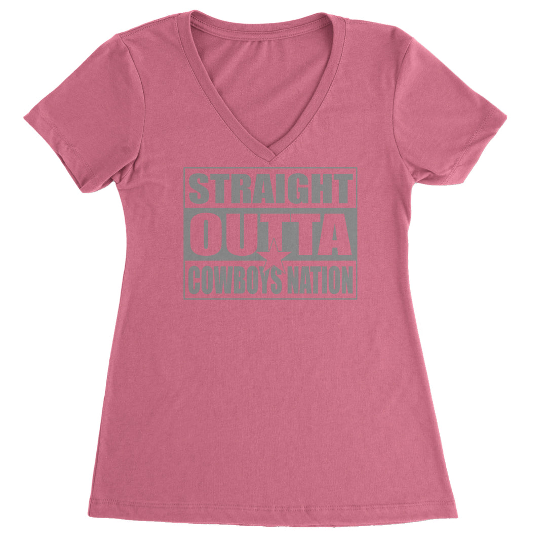 Straight Outta Cowboys Nation   Ladies V-Neck T-shirt Hot Pink