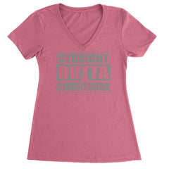 Straight Outta Cowboys Nation   Ladies V-Neck T-shirt Hot Pink