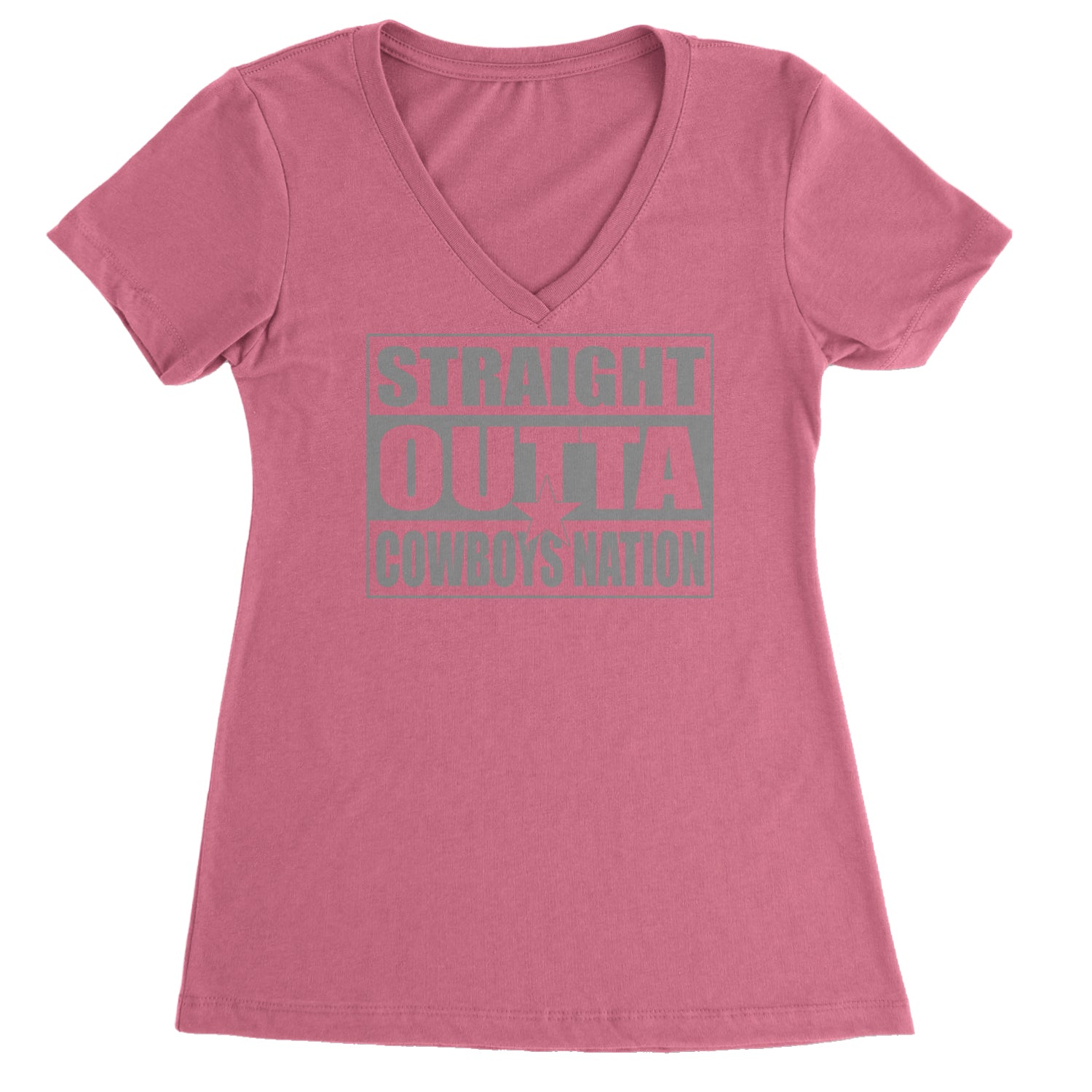 Straight Outta Cowboys Nation   Ladies V-Neck T-shirt Hot Pink